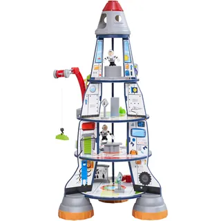 KidKraft Raketenschiff Spielset aus Holz mit Kran und Spielfiguren, Astronauten und Alien Figur, Raketen Spielzeug für Kinder ab 3 Jahre, 63443