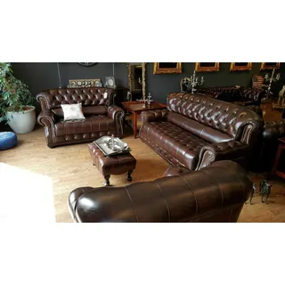 Chesterfield Vollleder 3+2+1 Sofagarnitur Couch Polster Sitz Garnitur Arlington - Braun