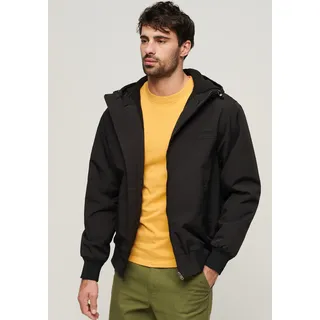 Bomberjacke SUPERDRY "SURPLUS NYLON HOODED BOMBER", Herren, Gr. XXL, schwarz (jet schwarz), Web, Obermaterial: 100% Nylon, unifarben, relaxed fit, Jacken Bomberjacke, mit lockerer Passform, aus Baumwolle und Nylon, in unifarbener Optik