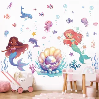 SHUHCING Wandtattoo Prinzessin, Wandsticker Muschel Unter dem Meer, Selbstklebend Wandaufkleber für Mädchen Schlafzimmer Spielzimmer Kinderzimmer Babyzimmer