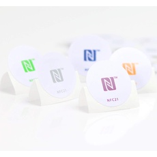 NFC Tag Sticker-Aufkleber 215, 5 Stück in 30 mm, 5 verschiedene Farben, kompatibel mit allen nfc-fähigen Smartphones, NXP NFC Chip NTAG 215
