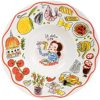 Blond Amsterdam Speiseteller Pasta La Dolce Vita, 24cm | Keramik, Pasta Kollektion, Für Pasta & Salat, Mikrowellengeeignet, Handwäsche empfohlen
