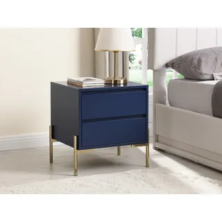 2er-Set Nachttische mit 2 Schubladen - MDF & Metall - Blau lackiert & Goldfarben - KORASA von Pascal Morabito
