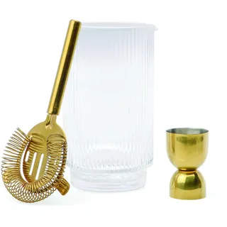 Renley Bar-Werkzeugset – Messbecher, Barsieb, Löffel und Glas – Gold