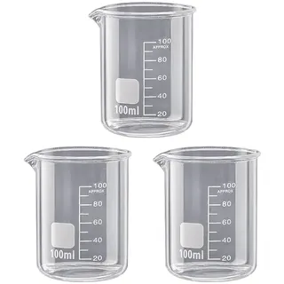 FSSTUD 3 Stück 100 ml Glas-Messbecher, transparente, niedrige Form, wiederverwendbar, wissenschaftlich, kleine abgestufte Becher, Kochen, Messbecher mit Ausguss für Labor