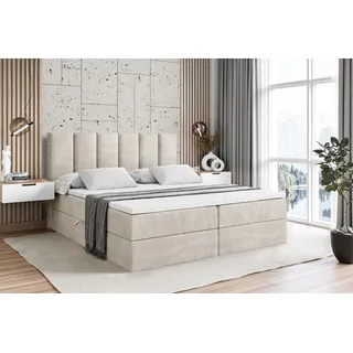 altdecor Boxspringbett mit H3 Matratze und Topper - 140 x 200 cm - BOXI1 - Taupe Samt - Polsterbett mit Bettkasten und Lattenrost, Bett mit Stauraum - Taupe