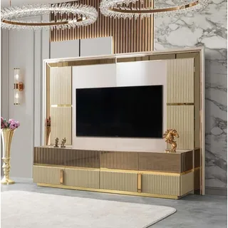 rtv Wohnwand tv Wand Vitrine Wohnzimmer Fernseher Regal Wohnwände Schrank - Beige