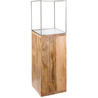 Gilde Windlicht Kerzenhalter Säule, 91.26x26cm, Geschenkidee« aus massivem, geöltem Mangoholz- inklusive Glasaufsatz,