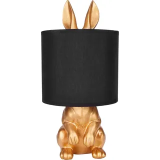 BRUBAKER Tisch- oder Nachttischlampe Goldener Hase - Tischleuchte mit Keramikfuß und Stoffschirm - 42 cm Höhe, Schwarz Gold - Schwarz, Gold