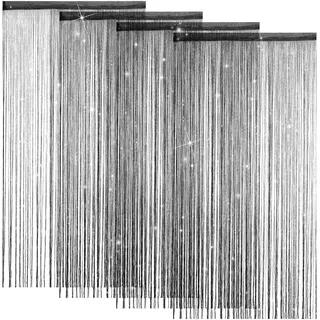 LITLANDSTAR 4 Stück Fadenvorhang Türvorhang, Glitzer Türvorhang Fensterdekoration Raumteiler Dekoration Perlenvorhang für Hochzeit Party Dekoration, 100 x 200cm (Schwarz)
