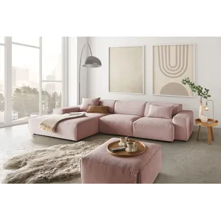 KAWOLA Sofa RANI Ecksofa Cord rosa Recamiere links - Rosa