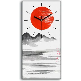 Wanduhr Leinwand Bild Uhr Quarz 30x60 Traditionelle japanische Malerei Tinte - schwarze Hände - Grau