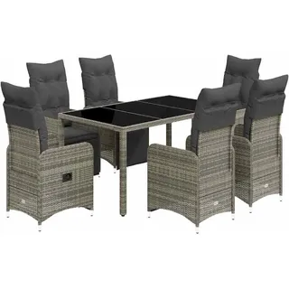 vidaXL 7-tlg. Garten-Bistro-Set mit Kissen Grau Poly Rattan - Grau
