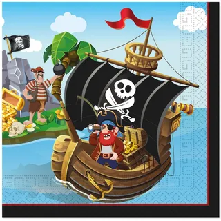 Procos - Papierservietten FSC Piraten Island Pirates Party (33 x 33 cm, Doppeltuch), 20 Stück, mehrfarbig, 93967