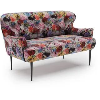 Cavadore 2-Sitzer Küchensofa Amba, Trendige Sitzbank für Küche oder Esszimmer / 153 x 97 x 87 / Jacquard Flachgewebe: Blumenmuster Rot