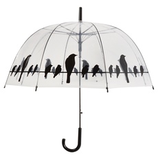 Bild Regenschirm Schirm Vögel auf Draht Schwarz/Transparent, Schwarz, Transparent Stahl Polypropylen (PP) Volle Größe