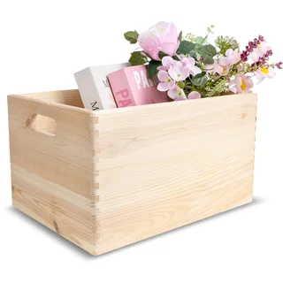 Creative Deco XXL Große Holzkiste Obstkiste Korb Ostern | 40x30x24cm (+/-1cm) | mit Griffen ohne Deckel | Hölzernen Kasten Unlackiert Holzbox Kiste Für Dokumente Wertsachen Spielzeuge Werkzeuge
