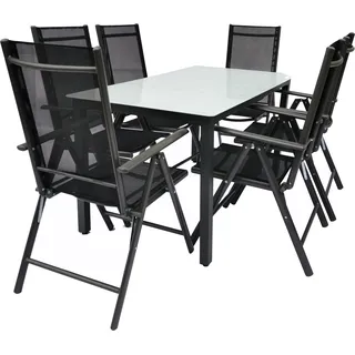 Garten-Essgruppe VCM "7 tlg. Gartenset Sitzgruppe Tisch Stühle 140 MA", schwarz (anthrazit), B:140cm T:80cm, Obermaterial: 100% Metall MT., Sitzmöbel-Sets, Garten-Essgruppe