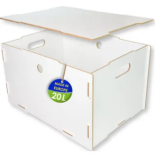 clipfritz - Kiste mit Deckel in Weiß MDF Holz (ca.40x30x23cm) Aufbewahrungsbox stapelbar - Holzkiste stabil zur Aufbewahrung als Spielzeugkiste, Bücherkiste, Erinnerungskiste (Storage Boxes, groß)