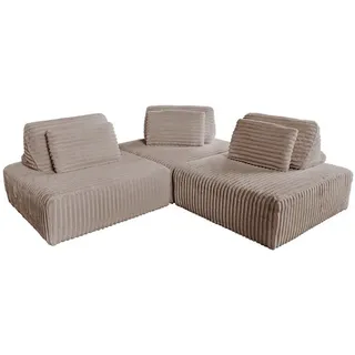 Kawola Modulsofa Wiolo Soft 3 Module 3 Kissen Taupe Cord , Kunststoff , Echtholz , Füllung: Schaumstoff , 222x84x222 cm , Wohnzimmer, Sofas & Couches, Sofas