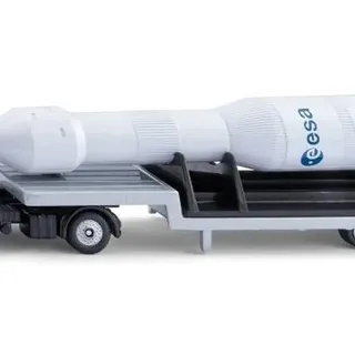 Siku 1758 MAN LKW mit ESA Rakete und Anhängerkupplung, 1:87, Metall-Karosserie, Silber-Weiß, Weltraum-Spielzeug-LKW für Raumfahrt-Fans