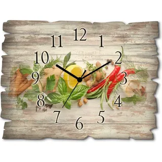 ARTland Holz Wanduhr Quarzuhr - schwarzer Zeiger Kräuter und Gewürze Größe: 40x30 cm - Weiß