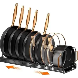 Topf-Organizer für unter den Küchenschrank – Ausziehbarer Topfdeckelhalter mit 10 verstellbaren Fächern – Küchenschrank-Organizer für Schneidebretter und Gusseisentöpfe