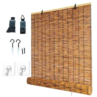 Bambusrollo Sonnenschutz Sichtschutz Bambus Rollo für Pavillon Terrasse Veranda Balkon, Retro Raffrollos Bambus 40 60 80 90 100 120 140 150 160 180cm Wetterfest