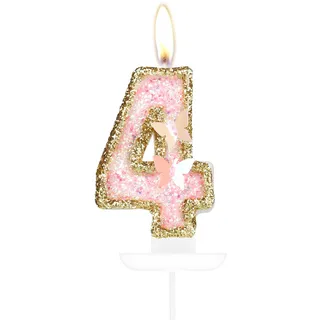 Happy 4th Birthday Schmetterling Nummer 4 Kerzen, Rosa Gold Kerzen Kuchen Cupcake Topper, Mädchen 4. Geburtstag Kuchen Dekorationen, Schmetterling 4. Geburtstag Kerze