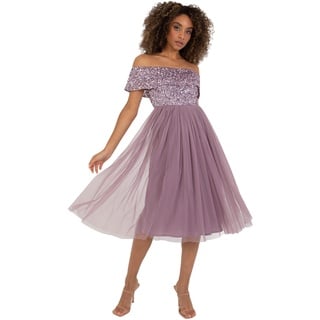 Maya Deluxe Damen Maya Deluxe Ladies Bardot Dresses For Women Midi High Empire Waist Sequins Embellished Formal Evenin Brautjungfernkleid, Moody Lilac, 36 EU