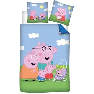 Peppa Wutz Bettwäsche 2tlg. Set für Kinder 135–140x200 cm + 65x65 cm, Peppa Pig Familienmotiv, Baumwolle/Polyester-Mix, Hotelverschluss