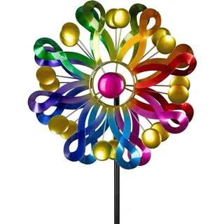 formano Buntes Windrad Blume Garten Metall Windspiel Windmühle 122 cm Gartendeko Blumenstecker Taubenabwehr Vogelabwehr Acryl-Steine Gartenfigur Dekoration Außen Windspiel Metall-Blume