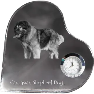 Kaukasischer Schäferhund, Kaukasischer Owtscharka - Kristalluhr mit einem Hundebild, Herzregal-Uhr, personalisierte Standuhr der Marke Art-Dog