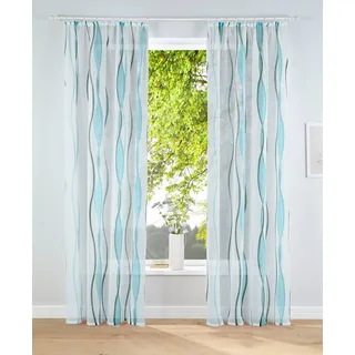 Gardine OTTO HOME "Dimona" Gr. 1, weiß (weiß, petrol), B:140cm H:145cm, Voile, Polyester, Gardinen, Gardine, 2er-Set, Bestseller, Polyester, Wellen, Topseller
