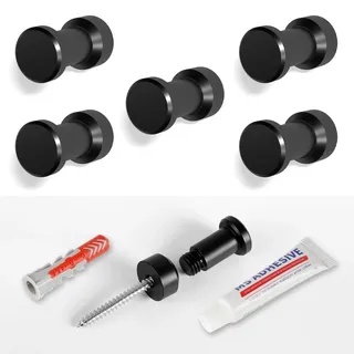 HAUSIST 5er Set Wandhaken, Handtuchhaken, Handtuchhalter, zum Schrauben, ohne Bohren, selbstklebend, Klebehaken, Garderobenhaken, Kleiderhaken, Edelstahl, für Badezimmer, Küche - 5 Stück, Schwarz