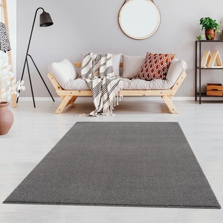 Fashion4Home Teppich Wohnzimmer – Einfarbig Teppich, Uni Teppich fürs Kinderzimmer, Schlafzimmer, Arbeitszimmer, Büro, Flur und Küche - Kurzflor Teppich Hellgrau, Größe: 80x150 cm