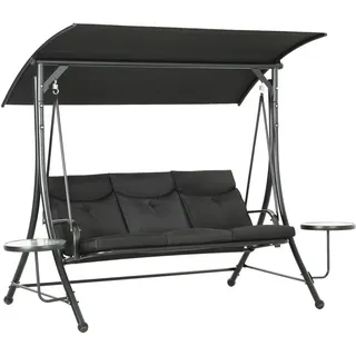 Outsunny Hollywoodschaukel mit Couchtische 3-Sitzer Gartenschaukel mit Sonnendach Schwarz , Metall , 135x177x278 cm , Gartenmöbel, Gartenschaukeln, Hollywoodschaukeln