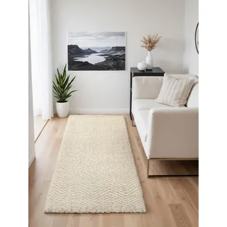 ELLE DECORATION Majoli Wollteppich 80 x 200 cm Beige/Weiß