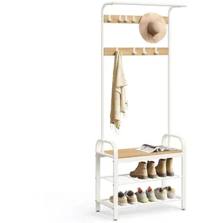 VASAGLE Garderobenständer mit Schuhbank 33,7 x 72 x 183 cm weiß / weiß