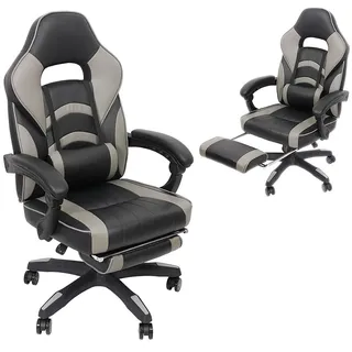 Gamingstuhl Grau/Schwarz Chefsessel Drehstuhl Bürositz Schreibtisch Fußstütze - Grau