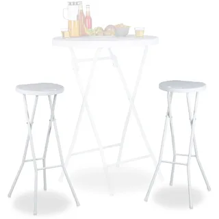 Relaxdays Barhocker klappbar BASTIAN 2er Set weiss, Wetterfest, Höhe 80 cm, Barstuhl Doppelpack, Kunststoff, Tresen, weiß