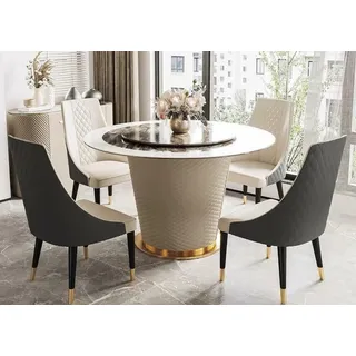 Marmor Esstisch Moderne Esszimmer Wohnzimmer Küche Tische Design Tisch Rund Neu - Weiß, Braun