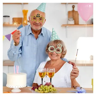 24 Papierbrillen-Dekorationen zum 80. Geburtstag, schwarz-goldene Foto-Requisiten, Vintage 1945, Partyzubehör für 80 Jahre