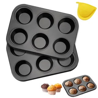 2 PCS Muffinform Blech groß muffinformen Muffins Backform Kohlenstoffstahl Muffin Backblech Muffinblech muffin form für Cupcakes Brownies Kuchen Antihaftbeschichtetes Waschbar (26,5 x 18,5 x 3 cm)