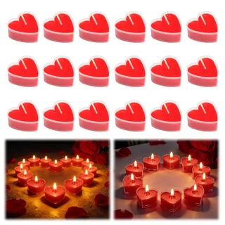 LOLANIUT Herzförmige Teelichter Rot 18 Stück Romantische Herzkerzen Pflanzenwachs Für Valentinstag Hochzeit Jahrestag Candle Light Dinner Tischdeko