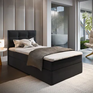 Masseno Boxspringbett GLOS 100 100x200 cm Komplett-Set mit Bonell Matratze und Topper, Polsterbett mit Bettkästen -Schwarz, COSMIC 100 - Schwarz