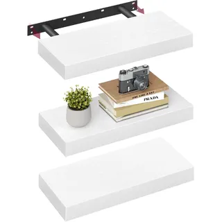 VASAGLE Wandregale, Schweberegale, 40 x 20 x 3,8 cm | 3er Set Wandboards für Bücher, Holzspanplatte, für Wohnzimmer, Küche, Flur, weiß, CUSTOS Kollektion LWS024WE01-2J
