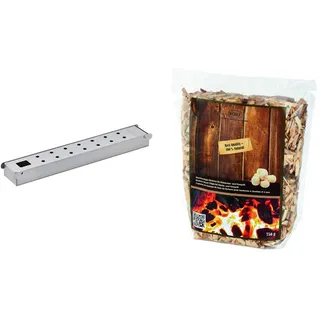 RÖSLE Räucherbox VIDERO Edelstahl, Hochwertige Smokerbox für Raucharoma im Gasgrill & Räucherchips Hickory, 750 g, für Räucherbox auf Smoker, Holzkohle- und Gasgrills, rauchaktiv, naturbelassenes Holz