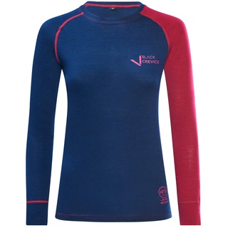 Black Crevice Damen Langarmshirt aus Merino Wolle in 44 - Steel Blue/Blood red I Funktionsshirt atmungsaktiv I Funktionsunterwäsche I Base Layer I Long Sleeve I Skiunterwäsche