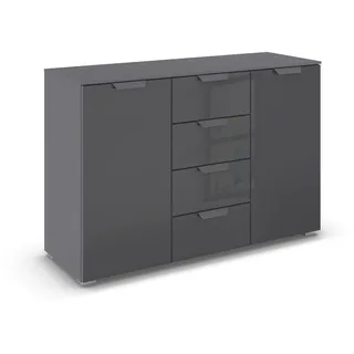 Rauch Möbel Aditio, Kommode für Schlafzimmer, Wohnzimmer, Kinderzimmer, Flur, 2-türig, Glasfront, 4 Schubladen, Soft-Close-Funktion, Sideboard im modernen Look, Farbe Front Glas Basalt, Breite 120 cm